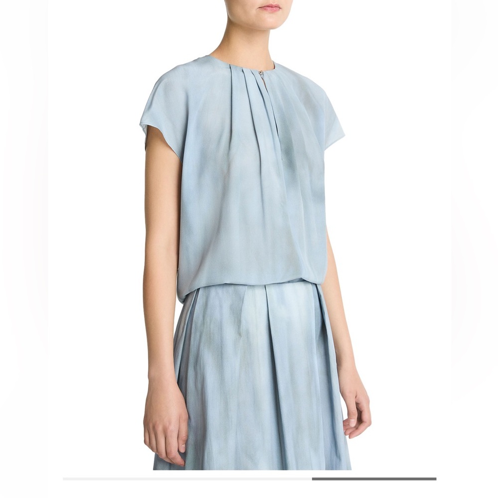 Vince Soft Blue Midi Pleated Dress